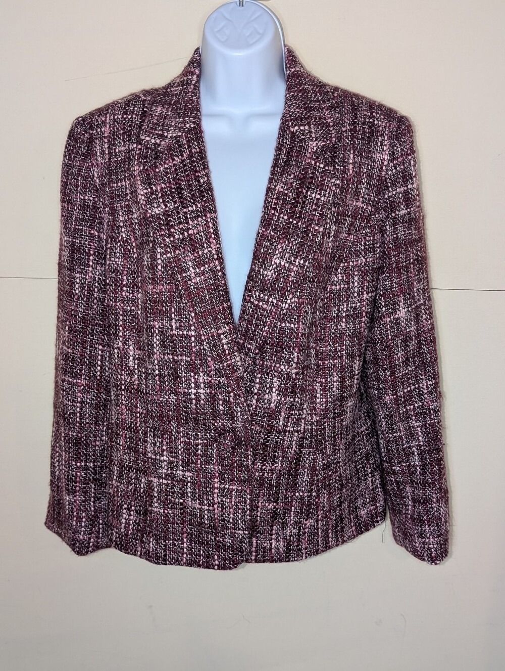 Mossino Textured Tweed Blazer Jacket Burgundy and Pink